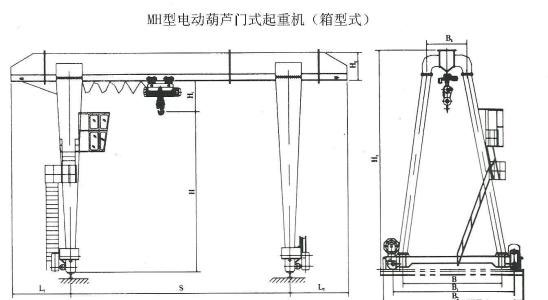 MH型單梁門式起重機(jī)外形圖 MH型單梁門式起重機(jī)外形圖