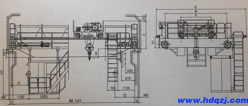 QD型吊鉤橋式起重機結(jié)構(gòu)技術(shù)參數(shù)圖