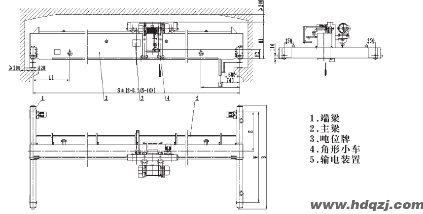 LDP型低凈空電動單梁起重機結構圖 LDP型低凈空電動單梁起重機結構圖